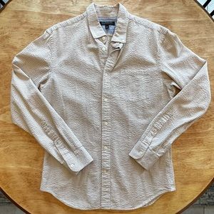 Banana republic soft wash tailored slim fit tan striped shirt
